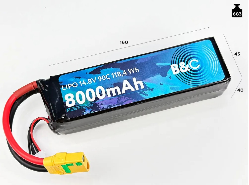 Аккумуляторная батарея B&C Li-Po 14.8v 90C (4S) 118.4 Wh XT90 8000mAh